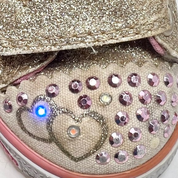 Skechers Girls Twinkle Toes Pink Gold‎ Glitter Hearts Size 5 - Picture 7 of 9